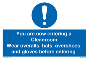 Cleanroom Wear overalls, hats, overshoes and gloves before entering